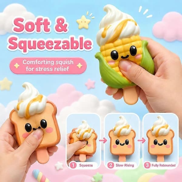 Enkelt tilfeldig mat-tema squishy, sakte-stigende iskrem klemmeleke for barns sensoriske lek 2pcs