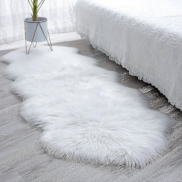 Fuskfårskinnsmatta, vit mjuk fluffig ryamatta ultramjuk 2 x 5,3 fot fårskinnsmatta för sovrum soffa vardagsrum golv barnrum