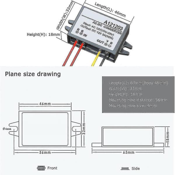 Vanntett Volt Konverter AC 10-28v Til DC 12v Konverter AC-DC Strømmodul (3A)