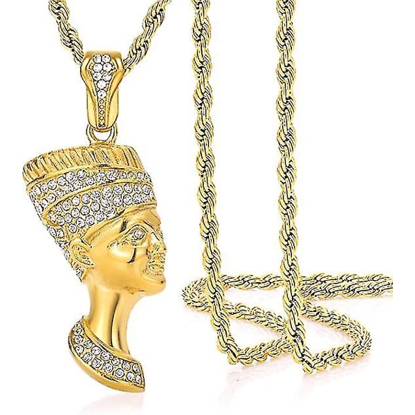 Egyptiläinen kuningatar Nefertiti kaulakoru Bling kullattu vintage koru kuutiollinen zirkonia hip hop riipus kaulakoru henkilökohtainen lahja miehille naisille/paras vaimo/tyttö