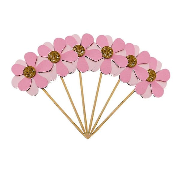 6 stk. Blinkende Blomsterblad Kagepynt Rosa