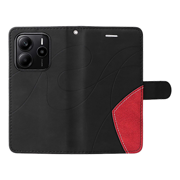 Yhteensopiva Xiaomi Redmi Note 14 4G (163.25x76.55x8.16mm) -puhelinmallille Nahkainen puhelinkotelo, jossa jalusta ja lompakko, kaksivärinen muotoilu Black