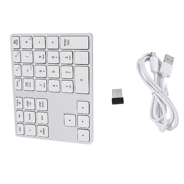 Bluetooth 5.0 langaton numeronäppäimistö 35 näppäintä digitaalinen näppäimistö Windows Android PC Tablet kannettavalle tietokoneelle, hopeanvalkoinen