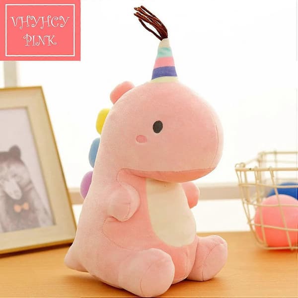 Kosedyr, myk dinosaur kosedyrfigur gave til gutter og jenter (rosa, 23 cm)
