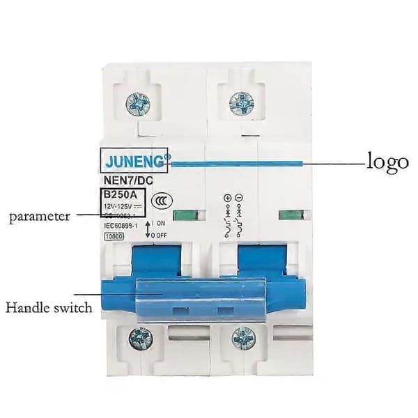 DC12V 24V 48V 60V 120V MCB 63A 80A 100A 125A 150A 200A 250A Kretsskydd 1p/2p Solcellssystem Litiumbatteri Strömskydd