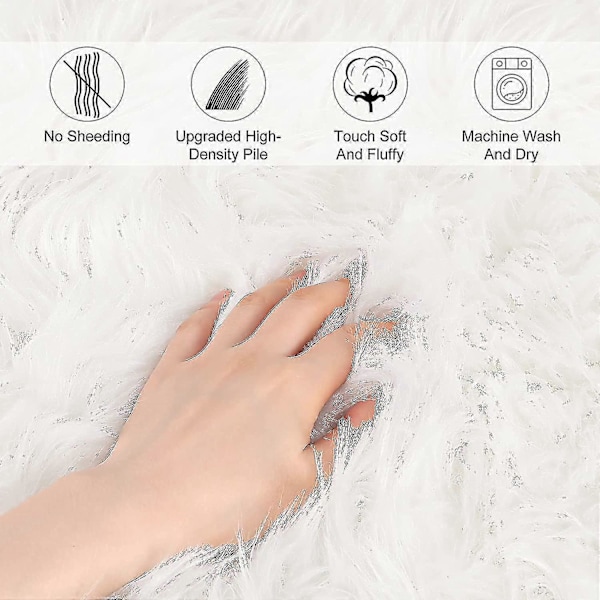 Fuskfårskinnsmatta, vit mjuk fluffig ryamatta ultramjuk 2 x 5,3 fot fårskinnsmatta för sovrum soffa vardagsrum golv barnrum