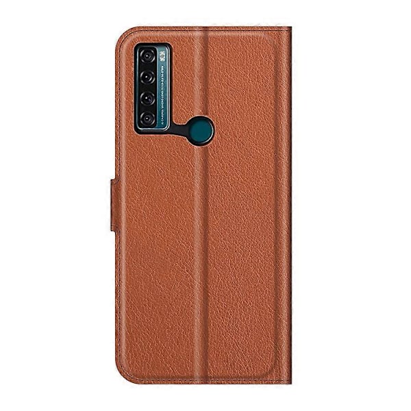 Litchi Tekstur PU Læder Etui Flip Stand Stødsikkert Telefoncover med Pung Kompatibel med TCL 20 SE Brown