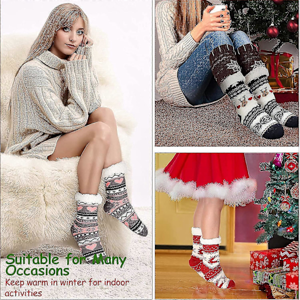 4 Par Jul Dam Fuzzy Toffelsockor Fleece Jul Toffelsockor Tjocka Varma Jul Toffelsockor