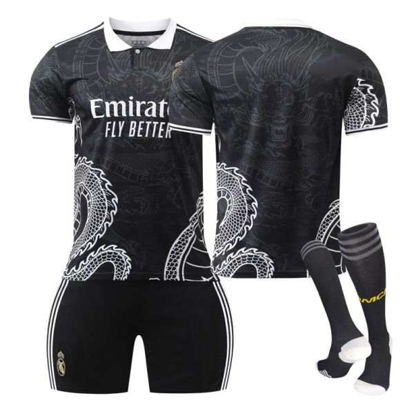 23-24 Real Madrid fotboll uniform drak mönster version barn och vuxna set sportlag uniform no number 26