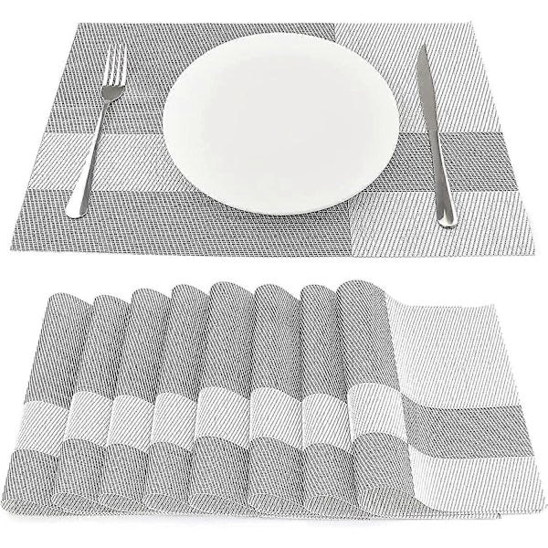 8 kappaleen setti lämmönkestäviä vinyylisiä ruokaliinoja 45cm*30cm, valkoiset raidat