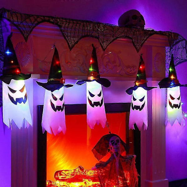 Halloween Lys, Batteridrevne LED Halloween Dekorasjoner 5 LED Lyslenke, Skummel Hengende Lysende Spøkelse Trollmannshatt Dekor For Innendørs uu