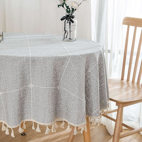 150 cm Rustik Bordsduk för Runda Bord, Skrynkelfri Utomhusbruk för Fester, Broderad Bordsduk (Grå)