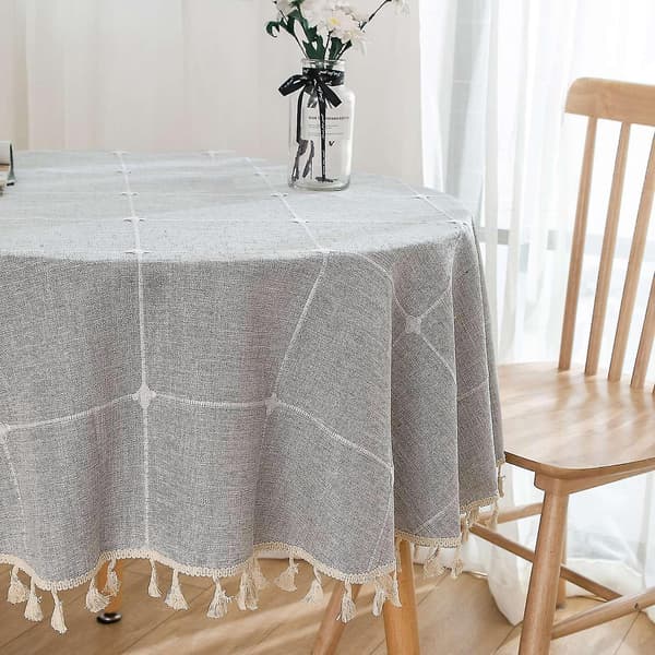 150 cm Rustikke Dug til Runde Borde, Rynkefri Udendørs til Fester, Broderede Duge (Grå)
