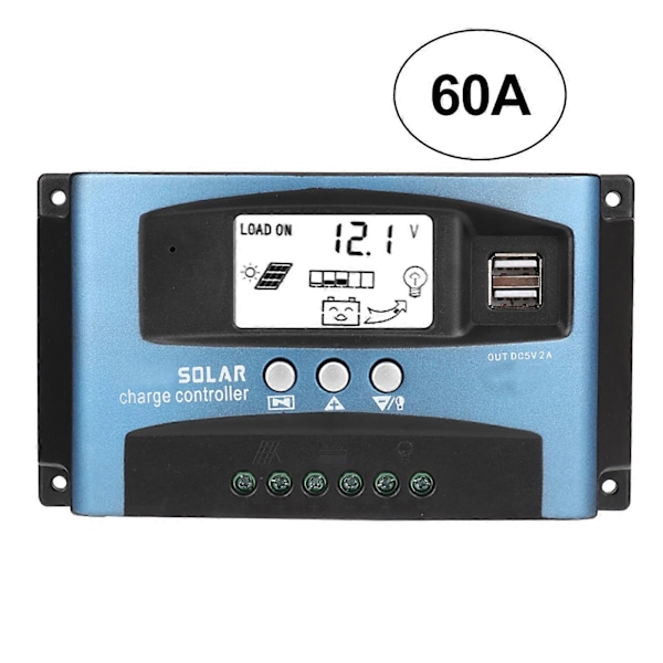 MPPT 60A Aurinkolataussäädin Kaksois-USB LCD-näyttö 12V 24V