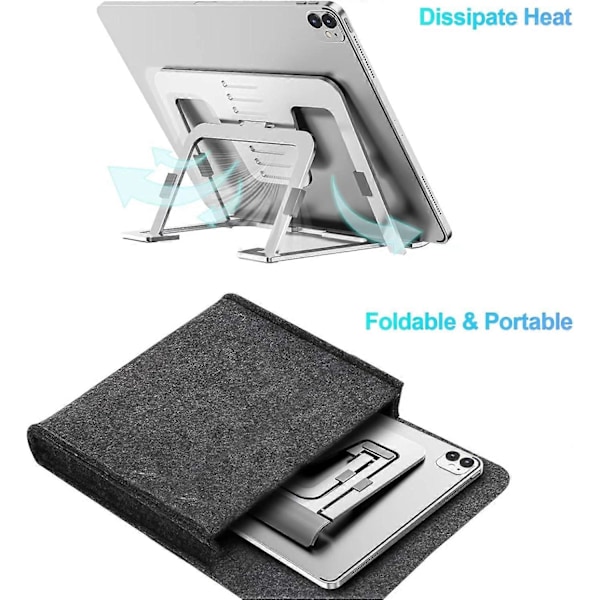 Ohut kannettava alumiininen tabletin pidike pöydälle, yhteensopiva iPad Pro/Air/Mini, Samsung Tab, Surface Pro, Kindle Fire (7-13\") kanssa (Hopea)
