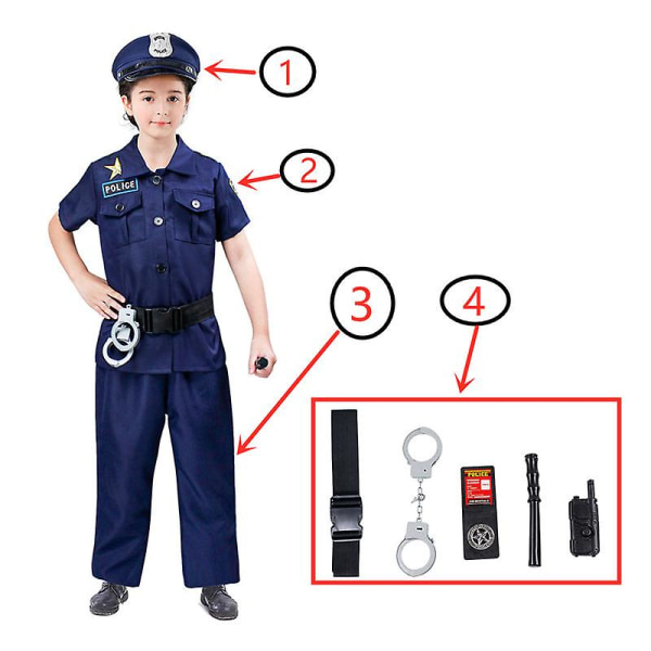 Polisdräkt för barn Klä upp set med handbojor Badge Leksaker Lämpliga för 3-8 år gamla pojkar och flickor Presenter 3