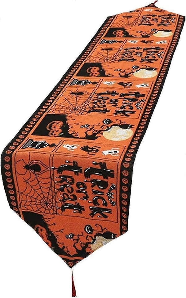 Halloween Dug Rektangulær - Græskar Edderkop Print Bomuld og Linned Broderi Bordløber