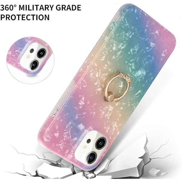 iPhone 11 Skal, Blommönster Sött Mode för Kvinnor Flickor Män med 360 Graders Roterande Ringhållare Ställ Mjuk TPU Stötsäkert Skydd för iPhone 11