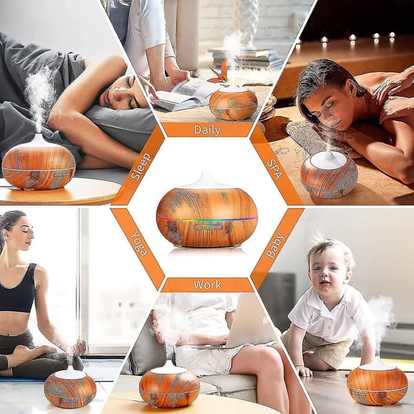 Aroma Diffuser, 500 ml lydløs duftoliediffuser, luftfugter med LED-lys, yoga UK SXQ