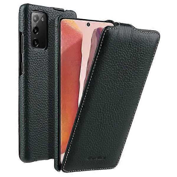 MELKCO Kompatibelt Skal för Samsung Galaxy Note20 / Note20 5G Äkta Läder+PC Vertikalt Flip Fodral DarkGreen