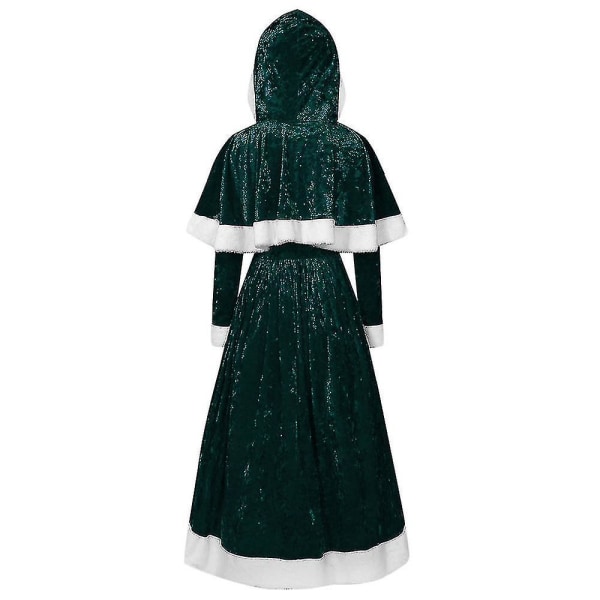 Kvinnor Hooded Christmas Skater Fancy Dress Santa Cloak Cosplay Kostym Dark Green S