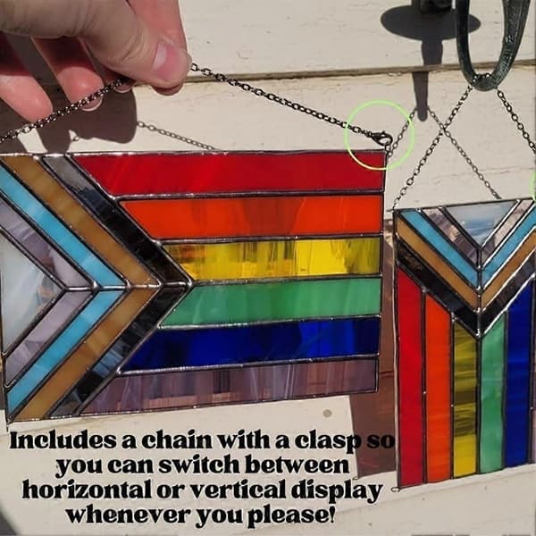 Progress Pride Glasmalerei Flag, Pride Flag Solfanger til vinduer, Interkøn Progressiv Pride Flag, Transkøn Lille Pride Flag 2PCS