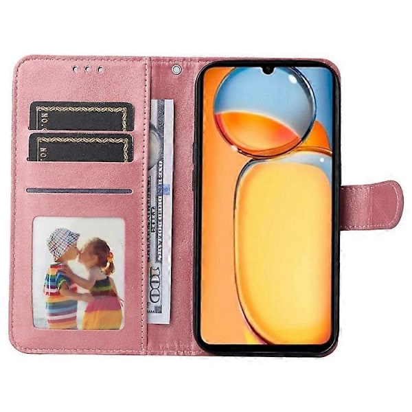 Kompatibelt Skal för Xiaomi Redmi 13C Stöttåligt PU Läder Telefonskal Kalvtextur Pink