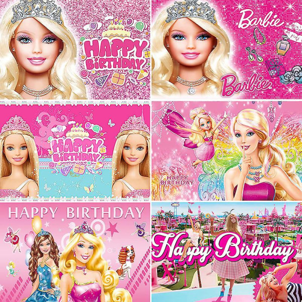 Barbieen syntymäpäivä taustajuhlat Bannerihuoneen seinäkoristelu valokuvarekvisiitta Baby Shower -tausta Söpöt taustat Lapset Tytöt Lahja 100X150cm 16