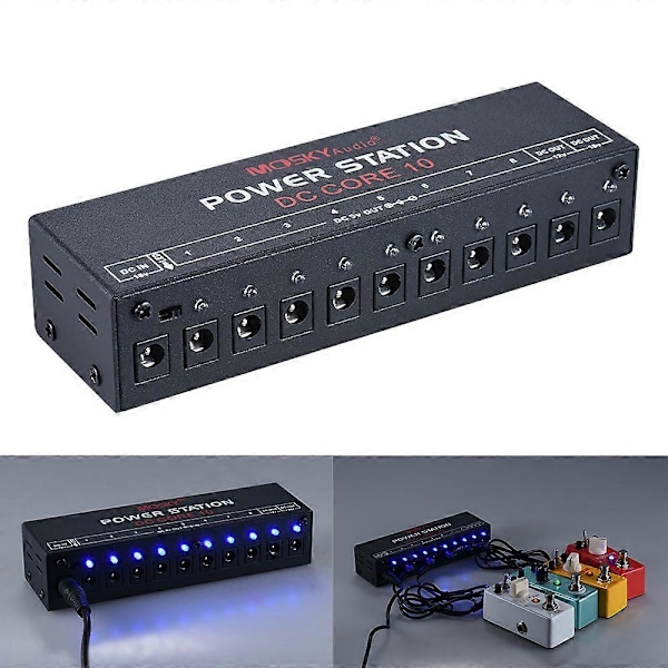 Mini Strömförsörjningsstation 10 Isolerade DC-utgångar för 9V 12V 18V Gitarrpedaler med Strömkablar