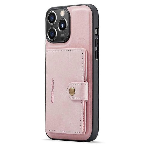 JEEHOOD Yhteensopiva iPhone 14 Pro Retro Iskunkestävä Kotelo Irrotettava 2-in-1 Lompakkokotelo Nahkapäällysteinen Jalusta TPU-suojus PinkGold