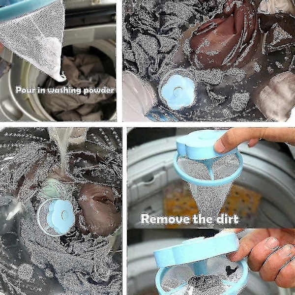 4 stk. looppsamler for klesvask, fjerner dyrehår for klesvask, gjenbrukbar flytende lo-nettpose for vaskemaskin