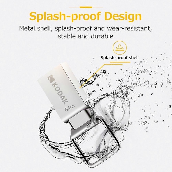 Kodak K112 64g U Disk Metal Bærbar USB Flash Drive Vandtæt Mini Memory Stick Bil Pen Drives Flashdisk Usb2.0 Sølv