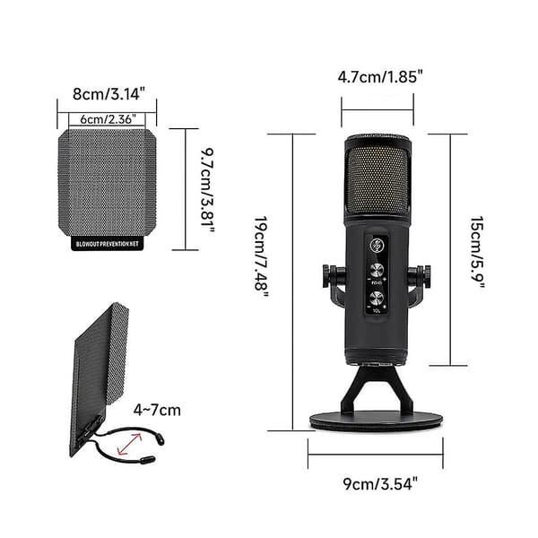 Kvalitets USB Mikrofon RGB Belysning Overlegen Lydkvalitet Cardioid USB Mikrofon