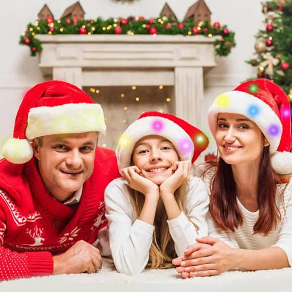 Julhatt LED Julhatt Mjuk plysch julljusmössa Klassisk jul Cosplayhatt Julfest Mössa Vuxna Barn Adult lantern