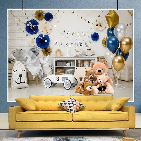 Första Födelsedagsballonger Presenter Dekor Baby Pojke Flicka 1:a Födelsedagsfotografering Bakgrund Tårttårtesession Bakgrund Banner Björn Babyshower Bakgrund Twinkle Twinkle L