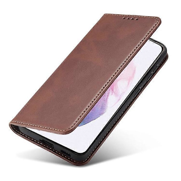 Kompatibelt för Samsung Galaxy S21+ 5G Stöttåligt Telefonfodral Ställ Kalvtextur Flip Telefonfodral Korthållare Brown