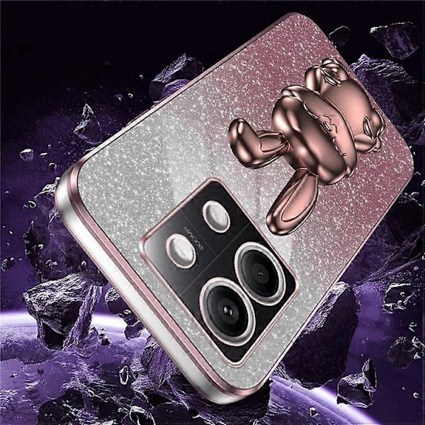 Kompatibel med Xiaomi Redmi Note 13 4G Cover Sødt Kanin Udtræksstativ PC+TPU Mobiltelefon Cover Pink