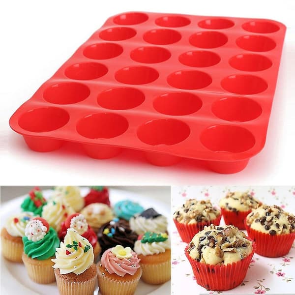 24-hulls Mini Muffins Silikon Såpe Kjeks Cupcake Bakeform Brett Form Q