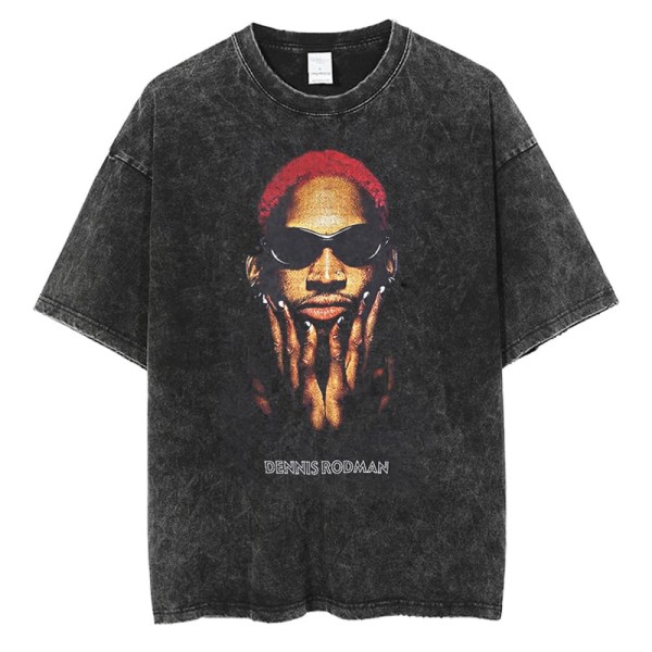 Dennis Rodman Grafisk T-shirt Oversize sommar Herrkläder Bomullsmode Hip Hop Street Kortärmad T-shirt J290C-Black M