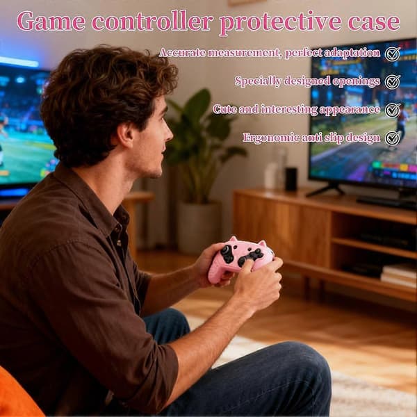 Silikonskyddsfodral för Switch2Pro-kontroller, söt kattörondesign Pink cat
