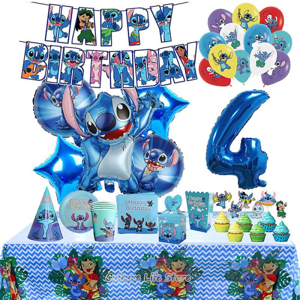 Lilo & Stitch -teema Syntymäpäiväjuhlakoristeet Lasten Lelu Lahja Lateksi Alumiiniofolio Ilmapallo Kertakäyttöiset Astiat Tapahtumatarvikkeet Balloon Set 4