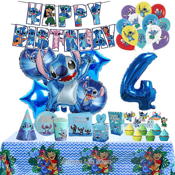 Lilo & Stitch Tema Födelsedagsfest Dekoration Barnleksak Present Latex Aluminiumfolieballong Engångsservis Evenemangstillbehör Backdrop -1pcs