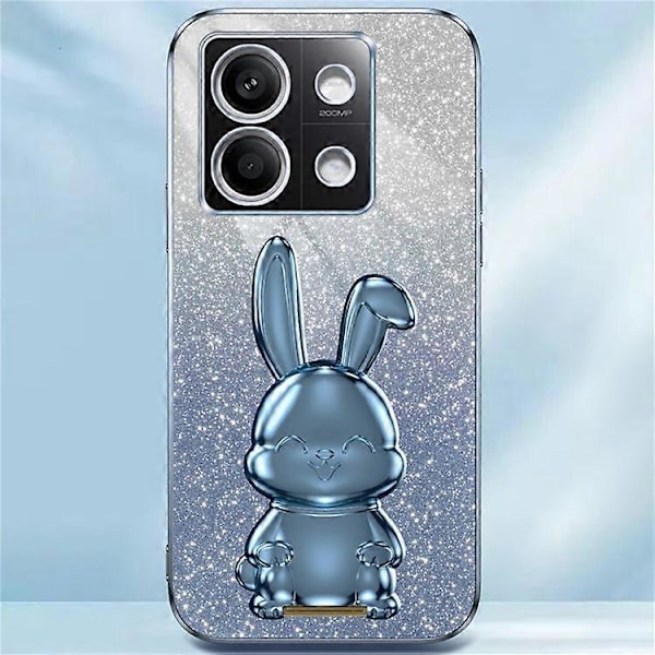 Kompatibel med Xiaomi Redmi Note 13 4G Cover Sødt Kanin Udtræksstativ PC+TPU Mobiltelefon Cover Blue