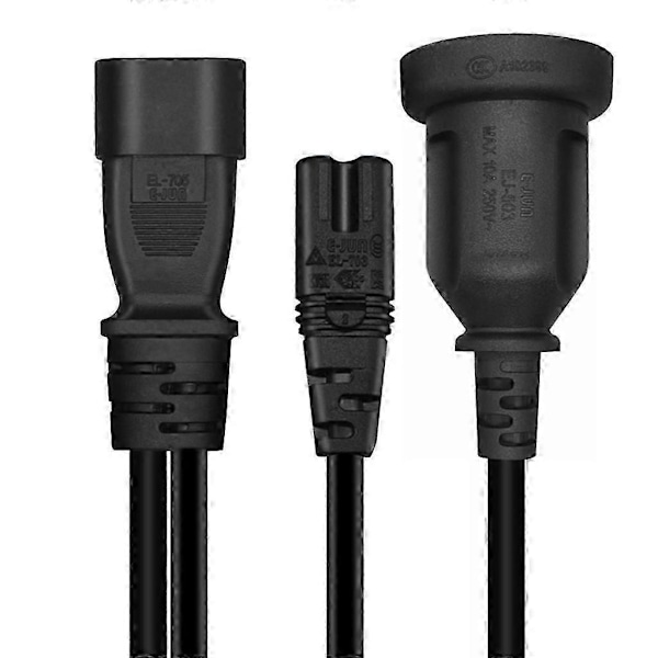 C14 til C7 + AU Y Splitter Strømstikledning, Enkelt IEC 320 C14 Han til C7 + AU Hun Splitter Adapter Kabelledning