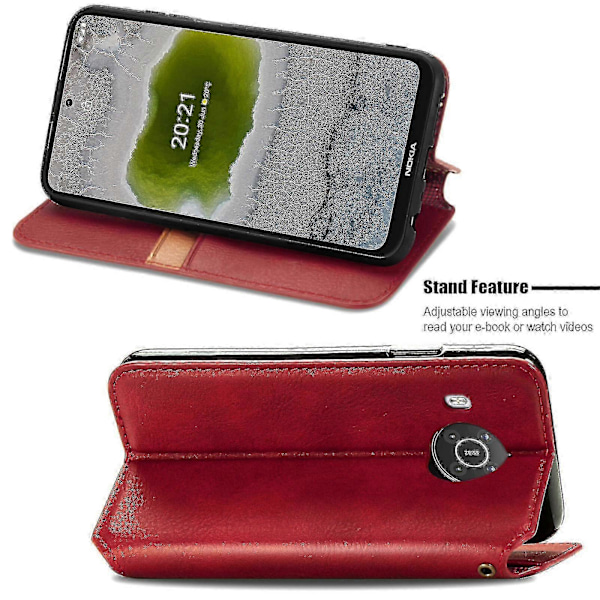 Kotelo Nokia X10 Läppäkotelo Lompakko Magneettinen Suojaava Puhelintasku Kotelo - Punainen SZRH