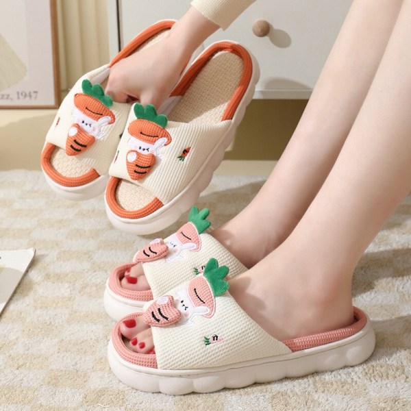 Söt tecknad kanin Kanin Bomull Linne Tofflor Dam Sommar Andas Tjock Plattform Slides Tofflor Kawaii Flip Flops Sandaler Style B 38-39(24-24.5cm)