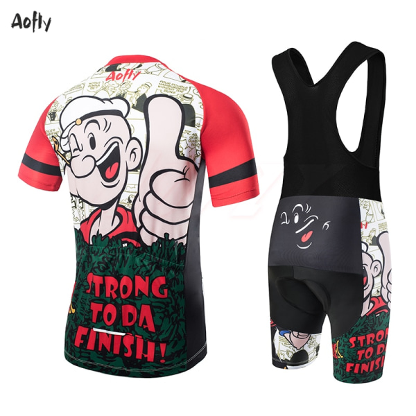 Aofly Cycling Jersey Suit Miesten lyhythihaiset MTB-pyöräilyvaatteet Ropa Ciclismo Team Popeye Spinach Pyöräilypaita Pyöräilyvaatteet A017 S