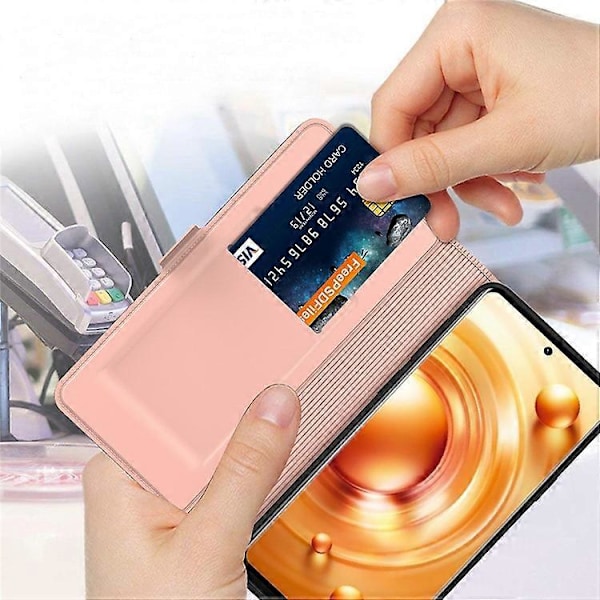 Kompatibel med vivo Y36 5G Anti-fingeraftryk Flip Telefon Cover PU Læder Støtte Shell Kort Slot Mobiltelefon Etui PinkGold