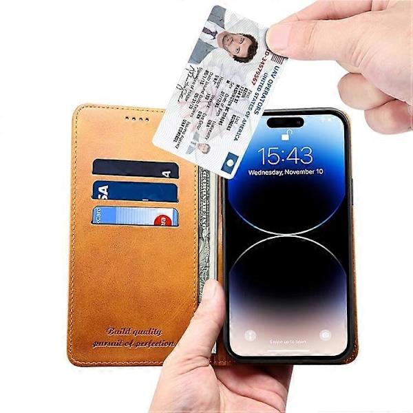SUTENI Kompatibelt för iPhone 15 Pro Max Enkelt Läderfodral Plånboks Telefonfodral Khaki