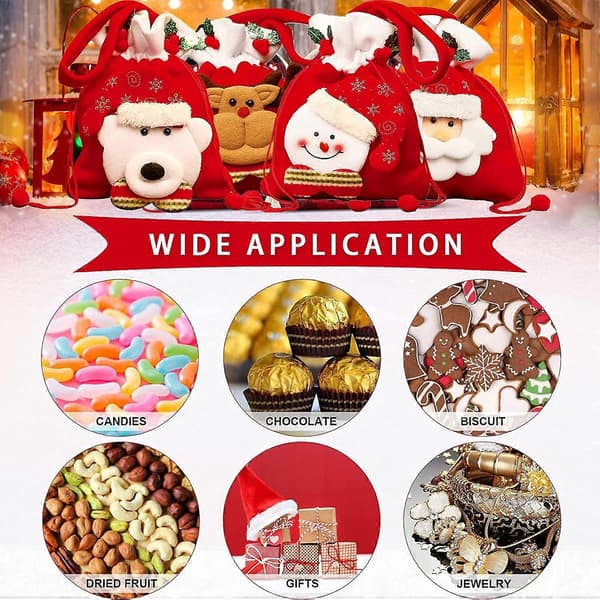 4-pack julklappspåsar, presentpåsar med dragsko